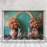Lofaris Retro Wall Pink Floral Bow Tie Bunny Easter Backdrop